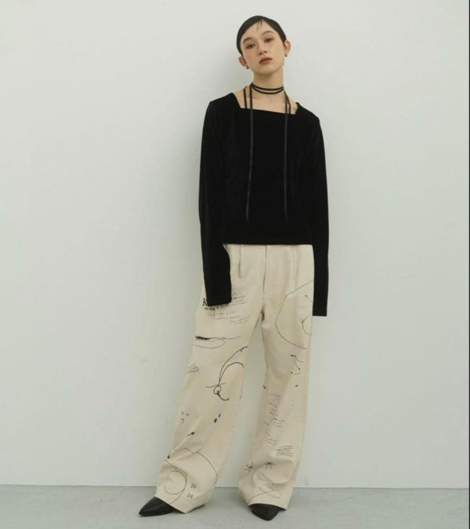 knuthmarf velours ribbon tops ブラック