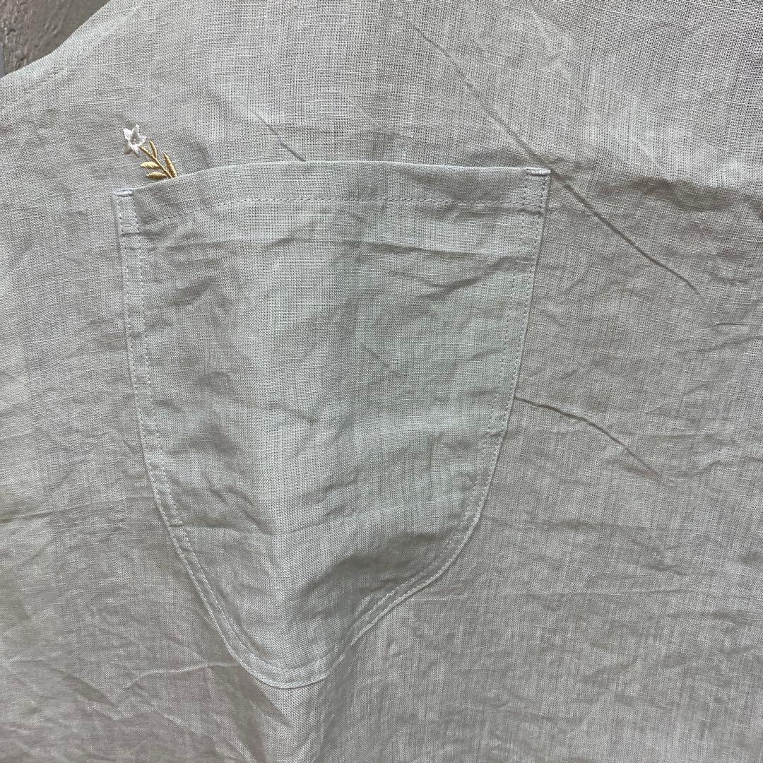 ババグーリ　グレー エプロン 花の刺繍付き