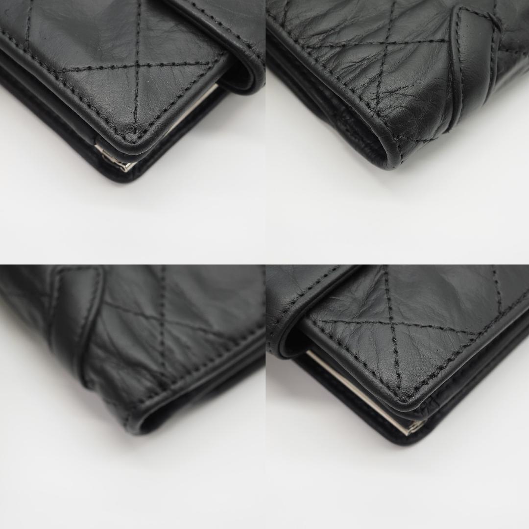 CHANEL シャネル カンボンライン コンパクト がま口 二つ折り財布 黒×黒