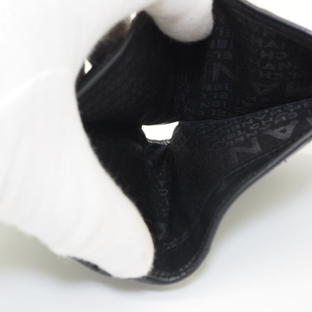 CHANEL シャネル カンボンライン コンパクト がま口 二つ折り財布 黒×黒