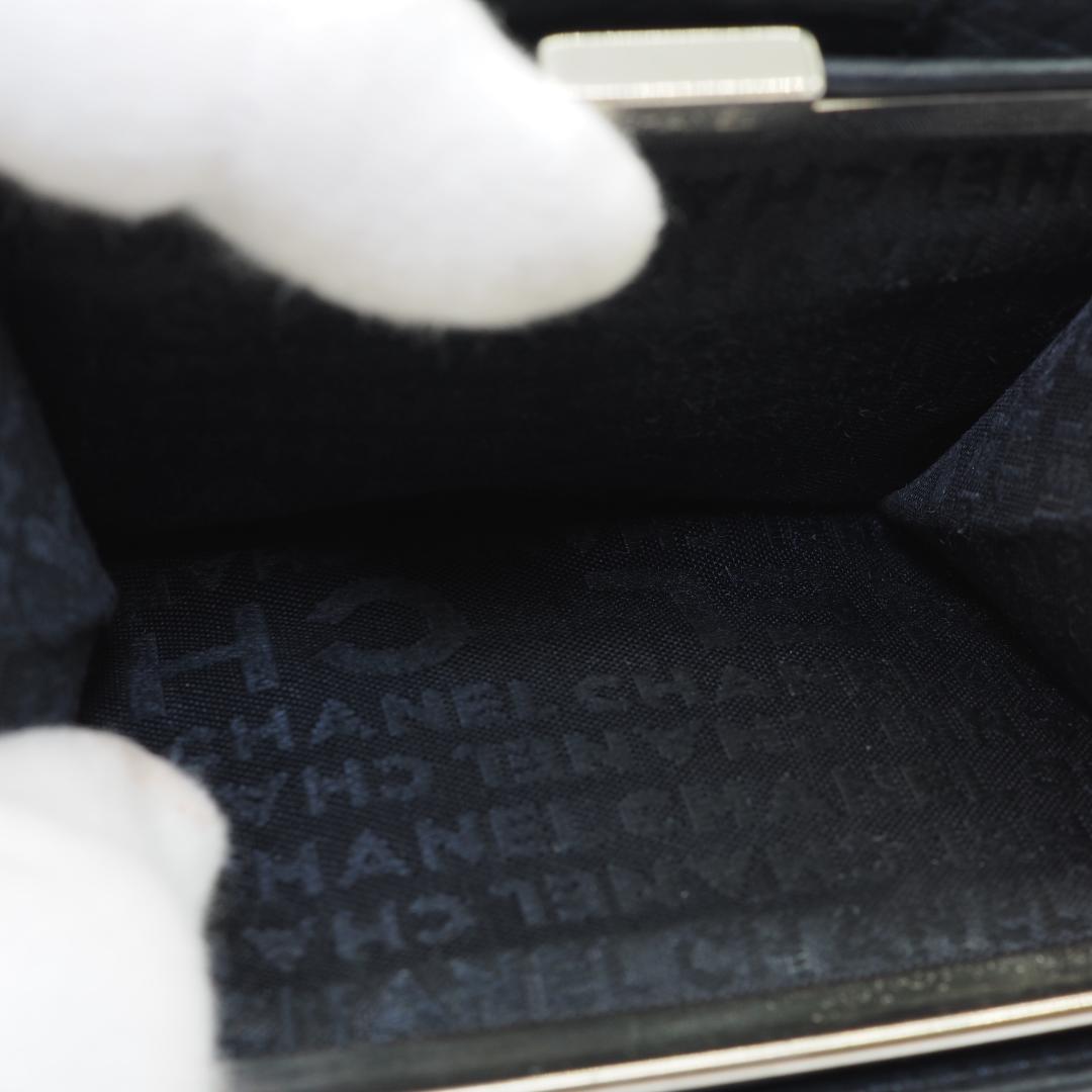 CHANEL シャネル カンボンライン コンパクト がま口 二つ折り財布 黒×黒