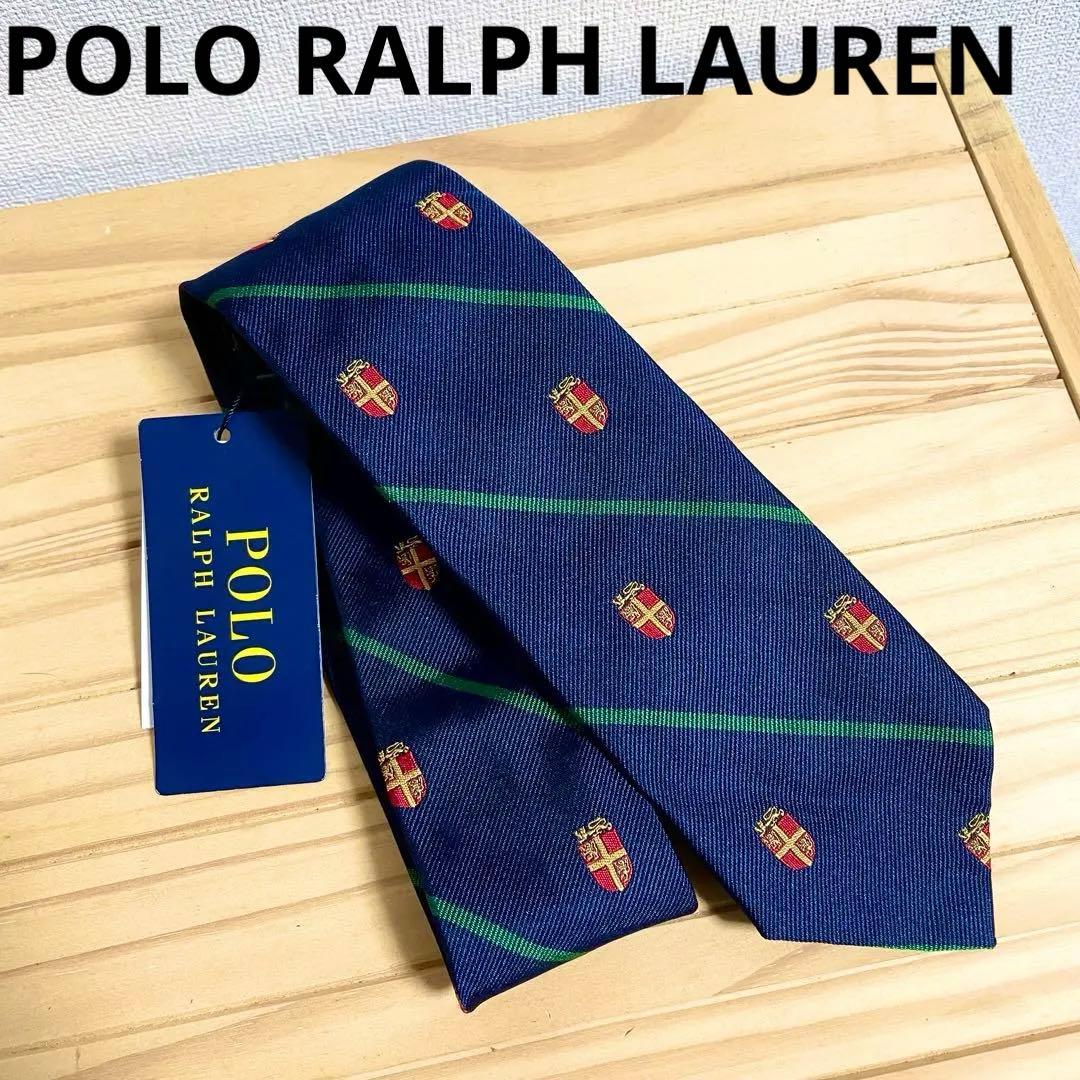 新品未使用品 タグ付き ポロラルフローレン ネクタイ エンブレム ストライプ柄