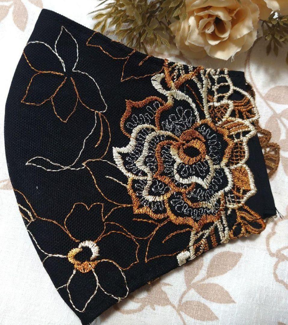 Ｎｏ．2281 金糸入り花柄チュールレース♡ハンドメイドマスク