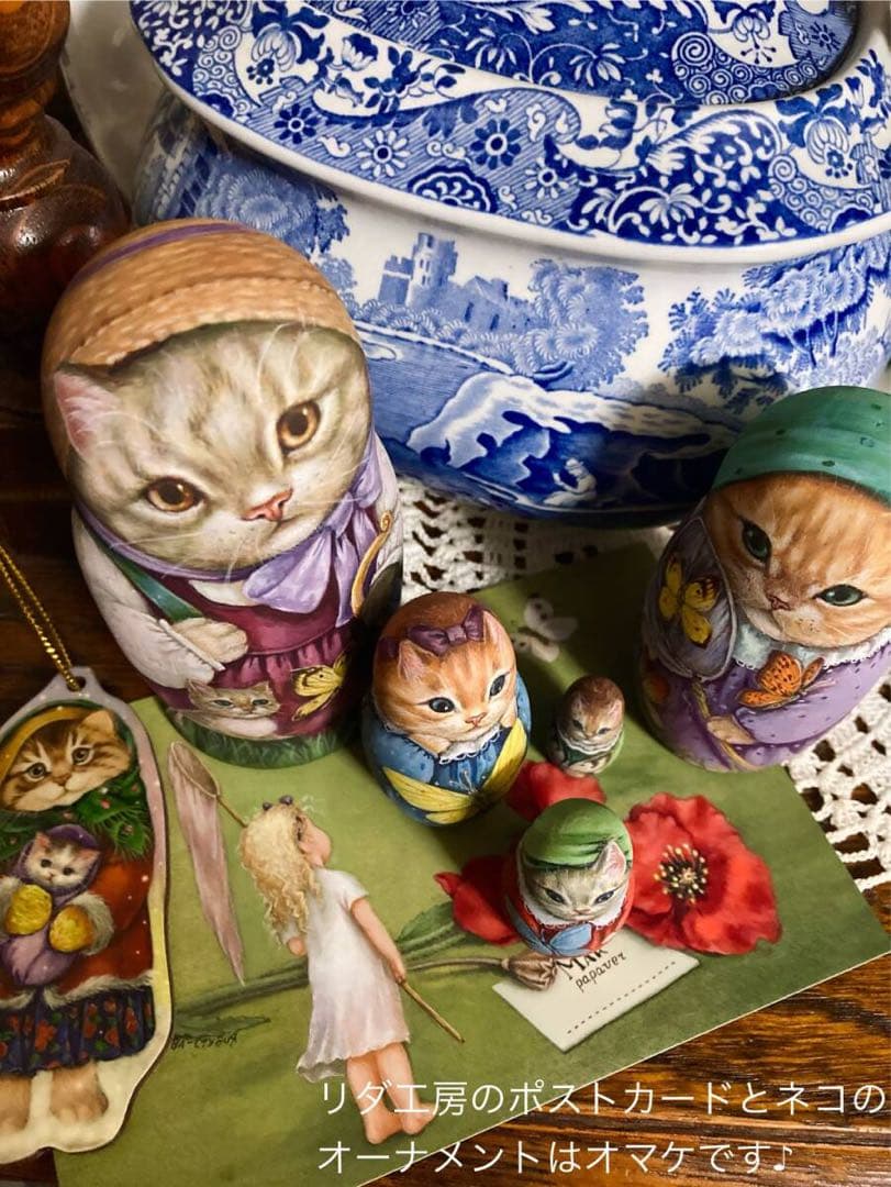 ロシア雑貨☆ネコマトリョーシカ『蝶々Butterfly』(5P)猫Catリダ工房