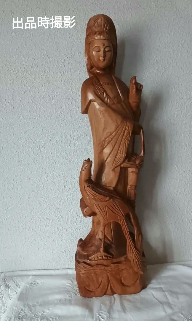 ✨木彫り鳳凰　観音菩薩仏像彫刻 約60cm
