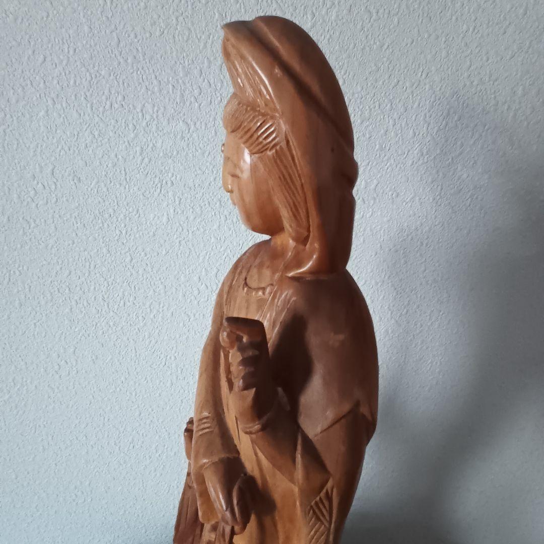 ✨木彫り鳳凰　観音菩薩仏像彫刻 約60cm