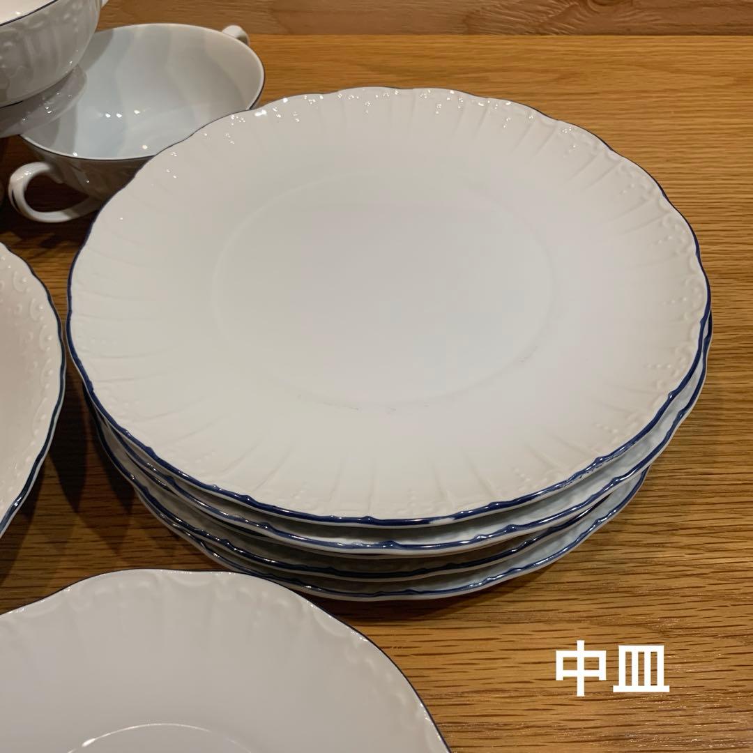 fancy CHINA 食器セット 31点 白 青縁 レトロ　大人数　パーティー