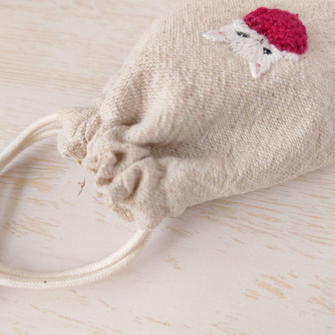 ちっちゃな巾着サシェ/詰替タイプ【白猫とハート】