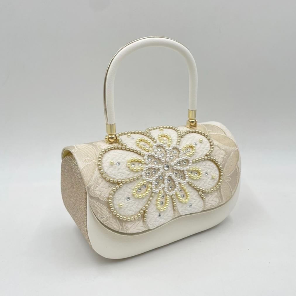 豪華ビーズパール刺繍 西陣帯地　　振袖バッグ草履セット 　アイボリー