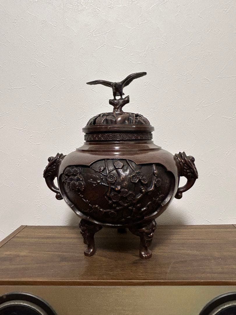 高岡銅器　香炉　銅製 壱不二弐鷹参茄子　置物　オブジェ