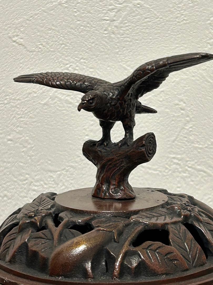 高岡銅器　香炉　銅製 壱不二弐鷹参茄子　置物　オブジェ