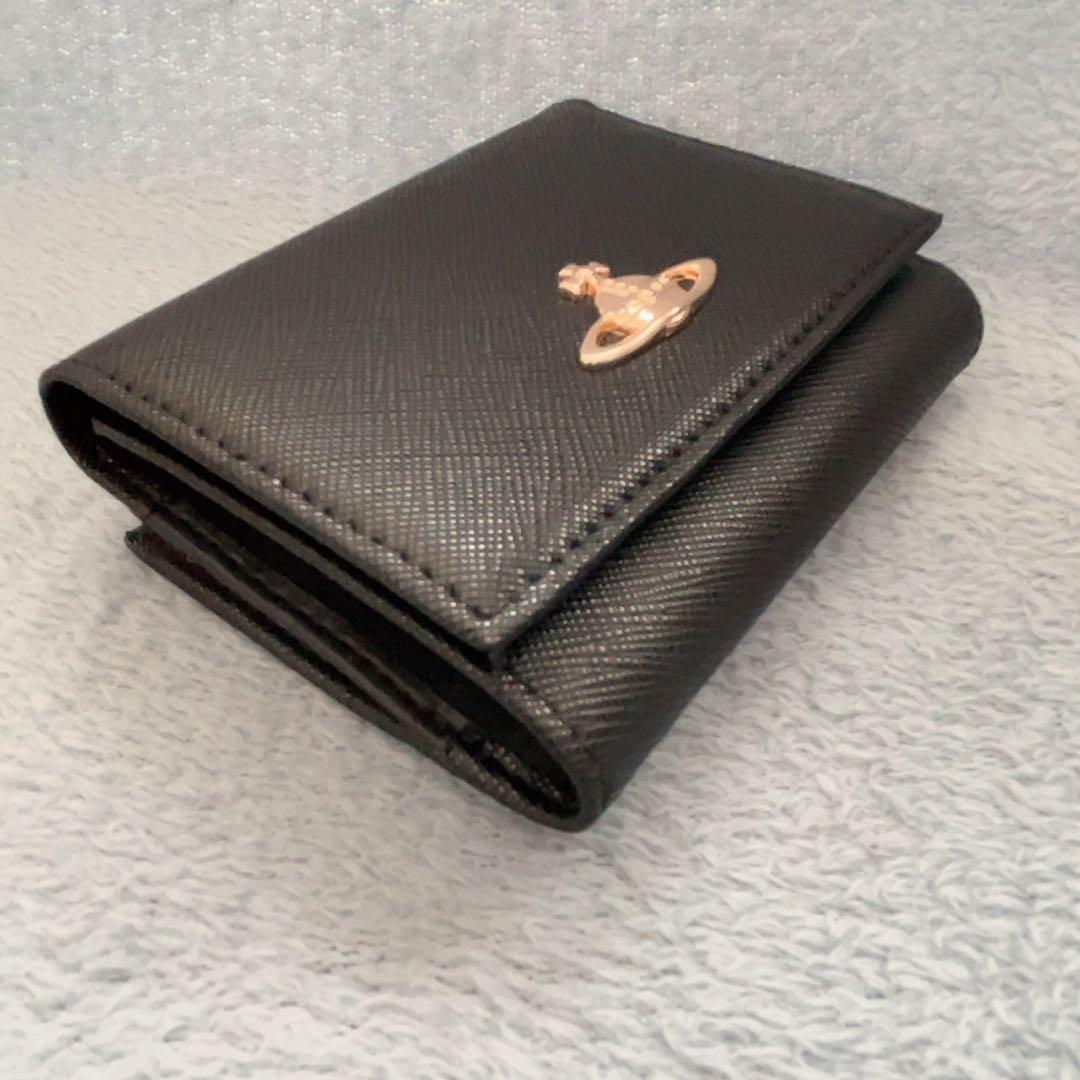 Vivienne Westwoodブラック レザー三つ折り財布