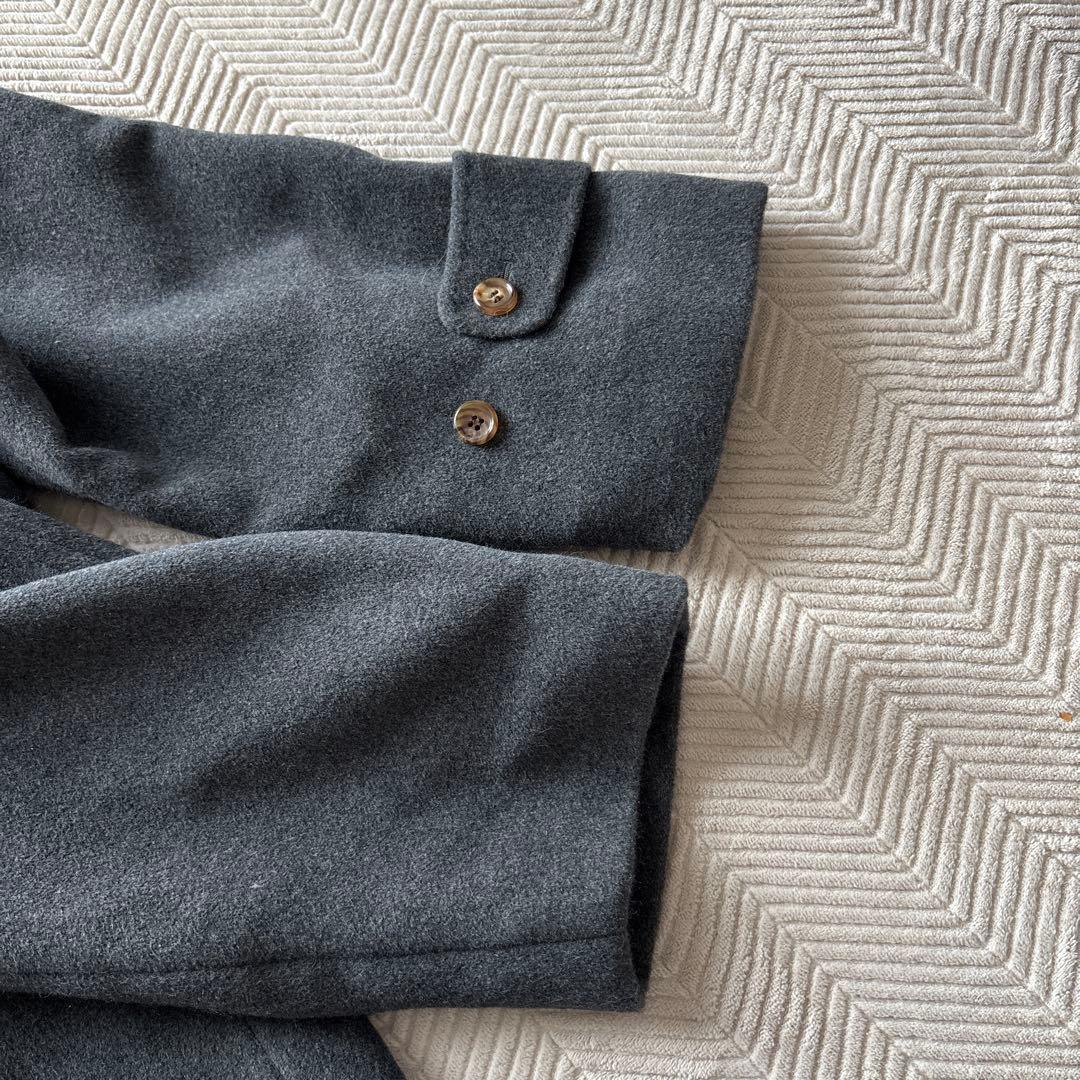 美品【アンゴラ70%】アクアスキュータム　ウールコートM　灰　膝丈　裏ロゴ総柄