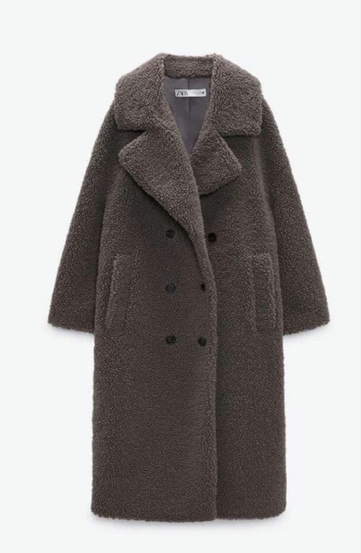 ZARA ブラウン　エクストラロング テディ　ダブルボアコート　S