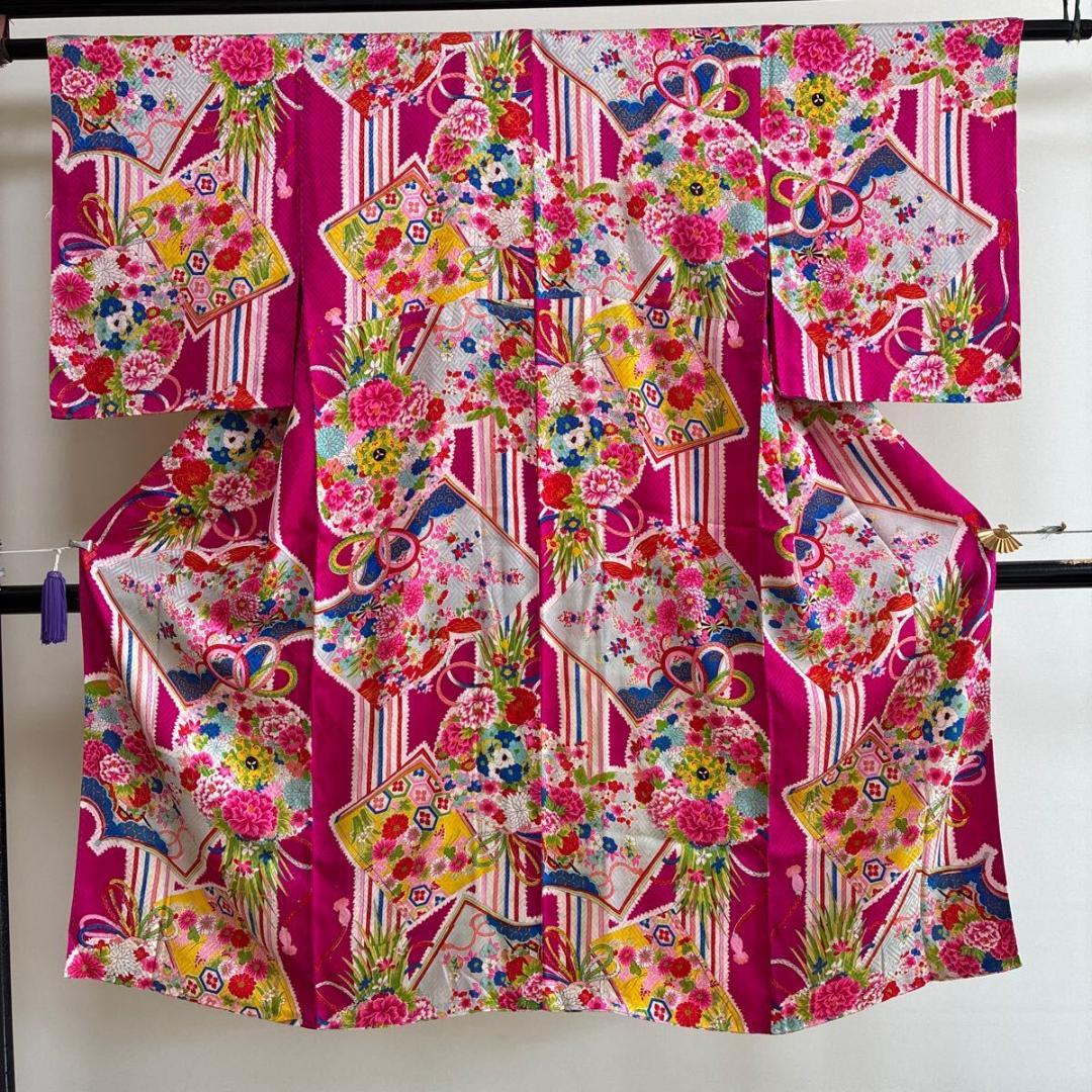 A*♡様 ■E4912■アンティーク■正絹錦紗■躑躅色　袷　着物■丈132.5