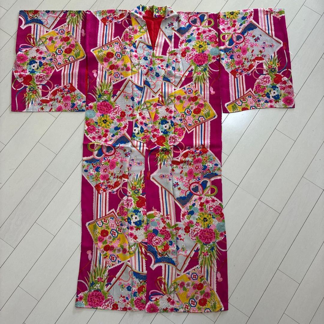 A*♡様 ■E4912■アンティーク■正絹錦紗■躑躅色　袷　着物■丈132.5