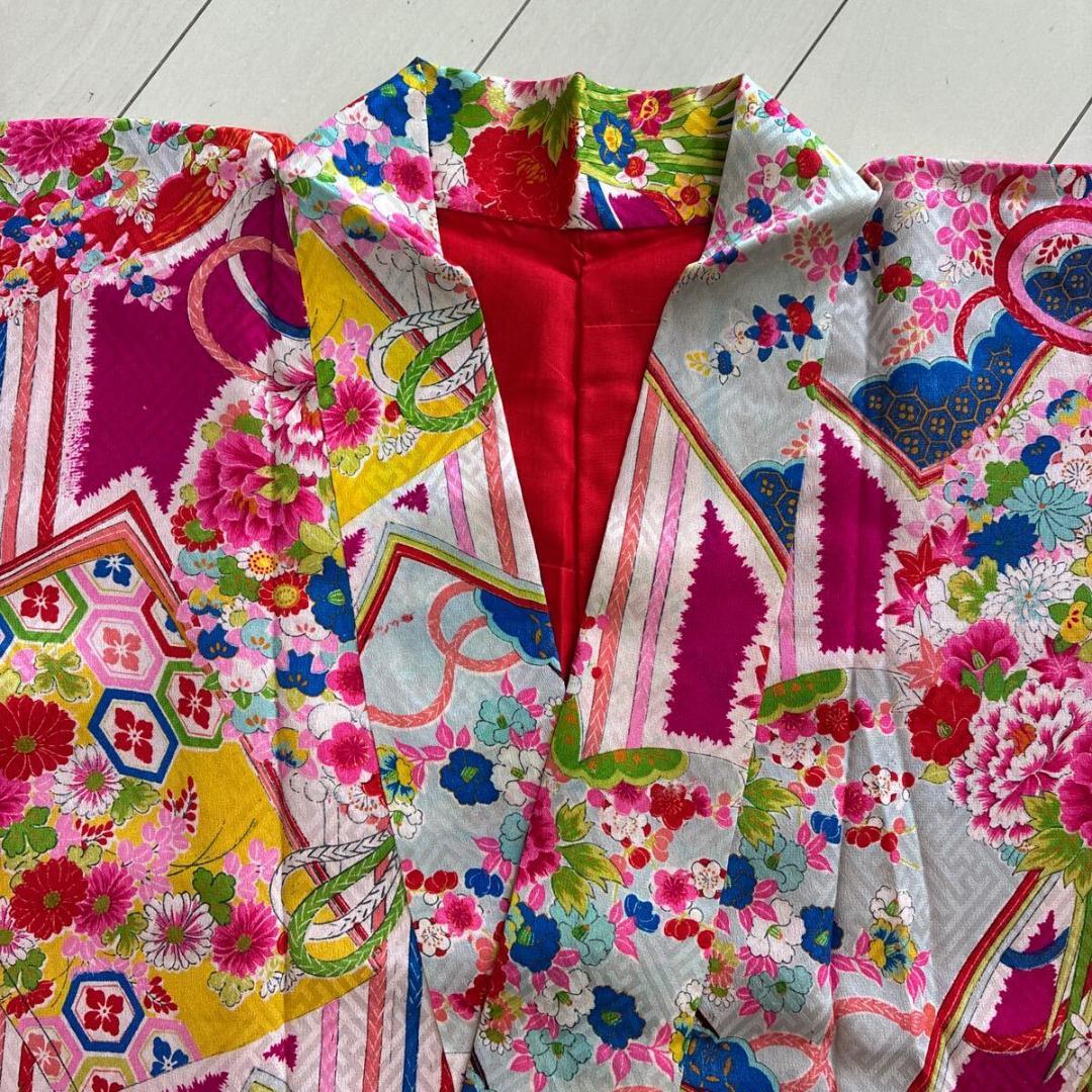 A*♡様 ■E4912■アンティーク■正絹錦紗■躑躅色　袷　着物■丈132.5