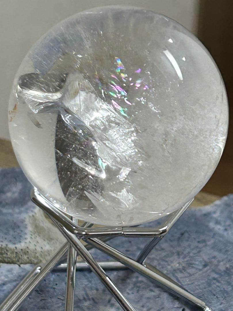 水晶インクォーツ　スフィア　 虹　天然石　置物