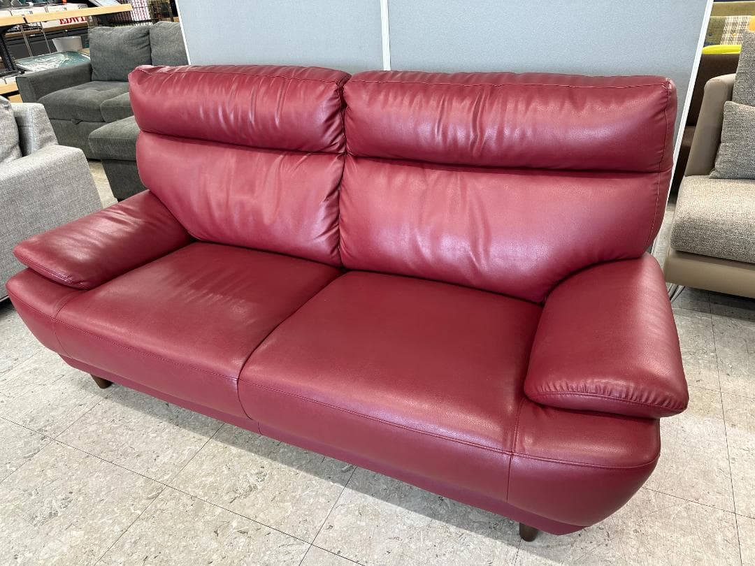 2人掛けソファ　合皮　レッド