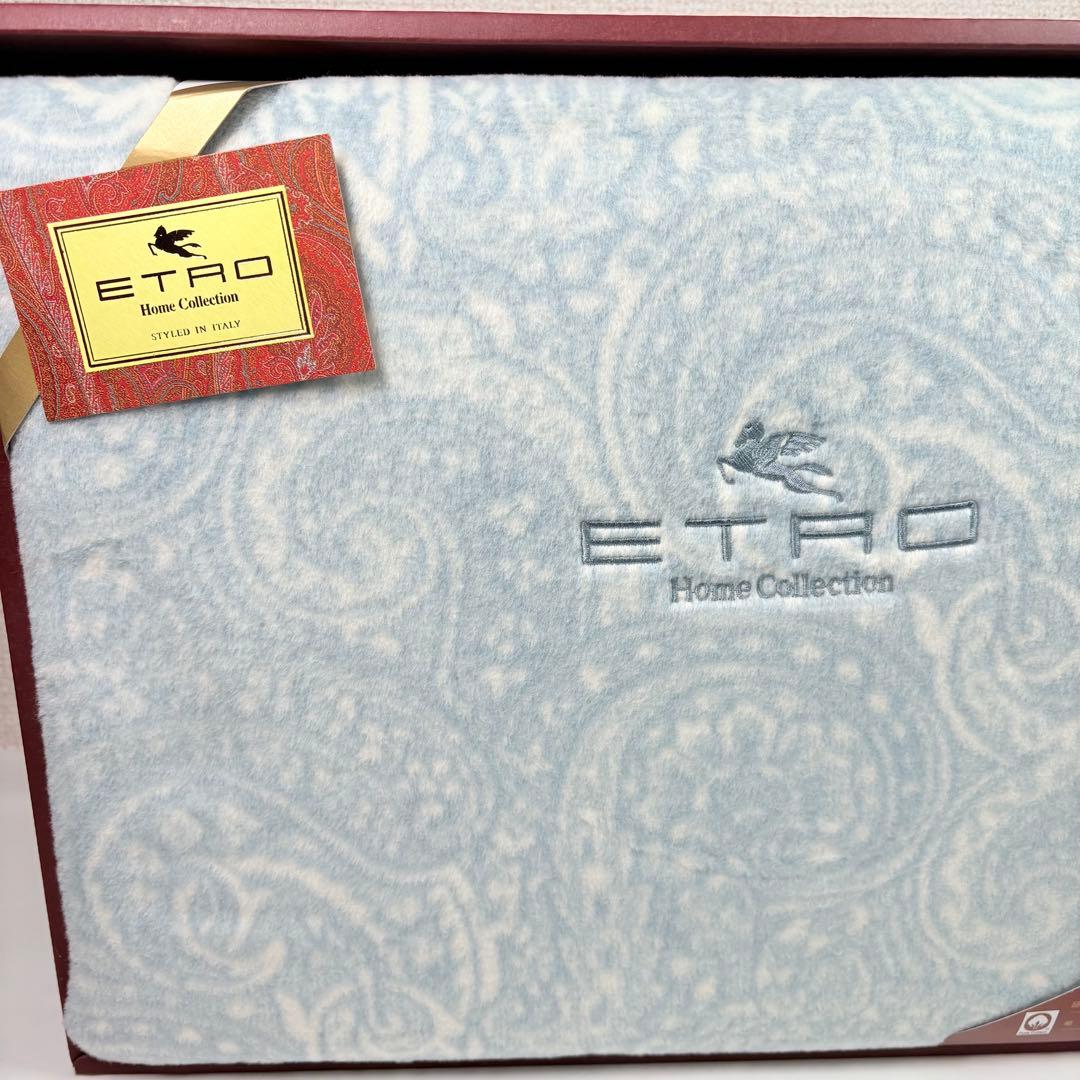 ETRO エトロ　ペイズリー柄　シルキータッチ綿毛布　ブルー