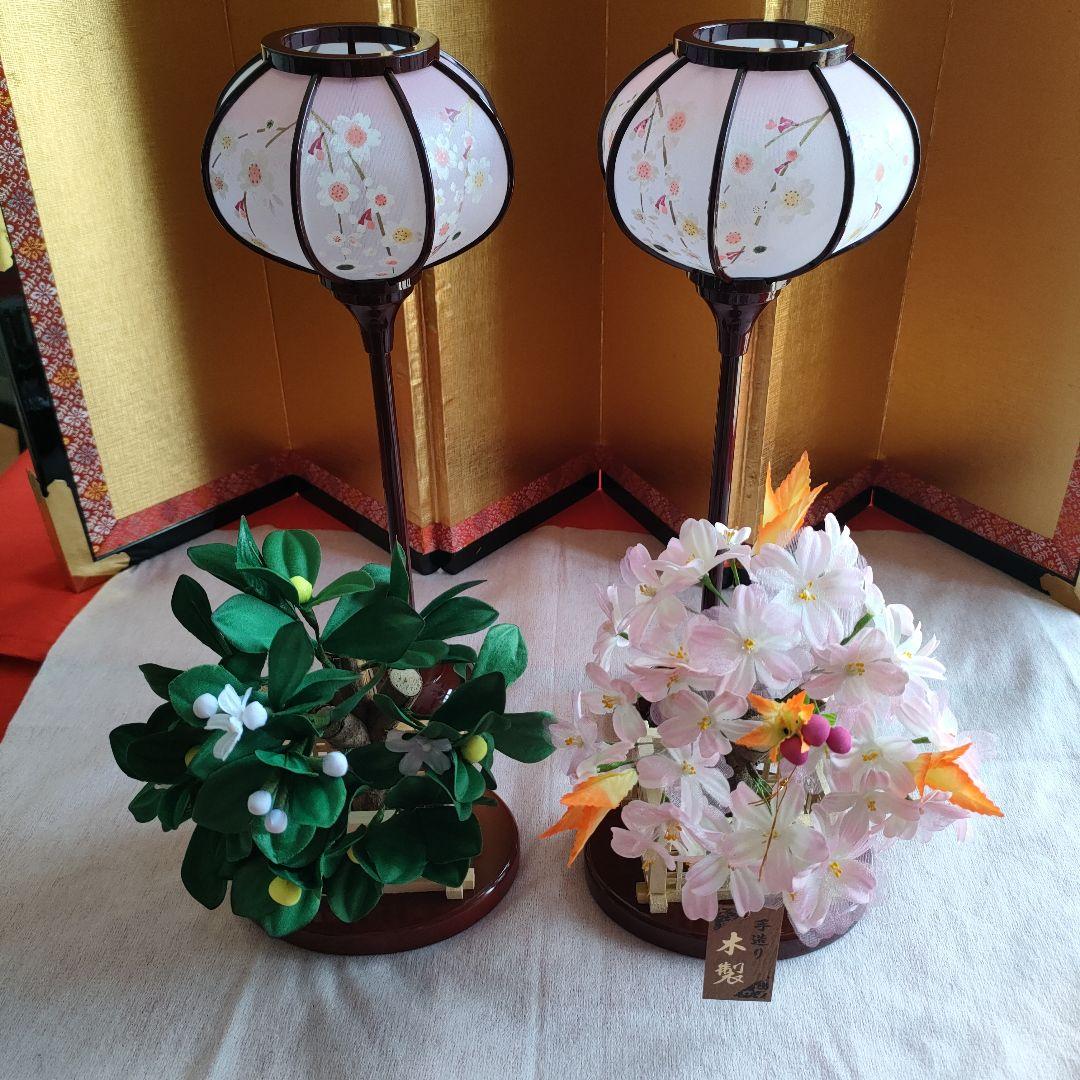 雛道具　雪洞 樹脂 しだれ桜コードレス(高さ32cm)桜橘(高さ18cm) 木製