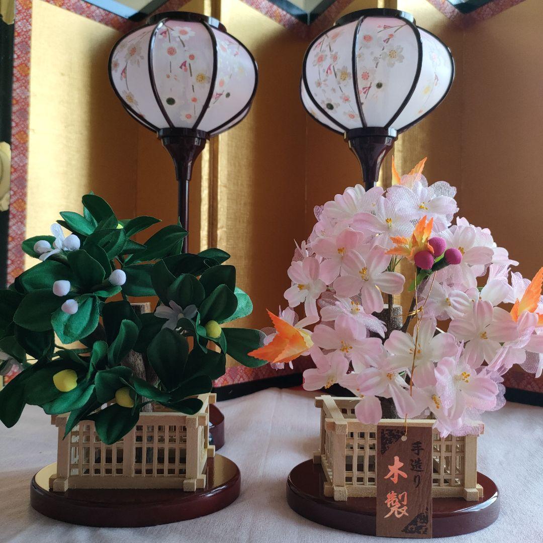 雛道具　雪洞 樹脂 しだれ桜コードレス(高さ32cm)桜橘(高さ18cm) 木製