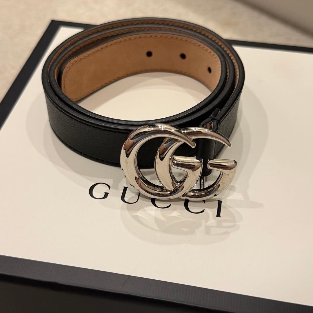 GUCCI ブラックレザー ベルト GGロゴ　65cm