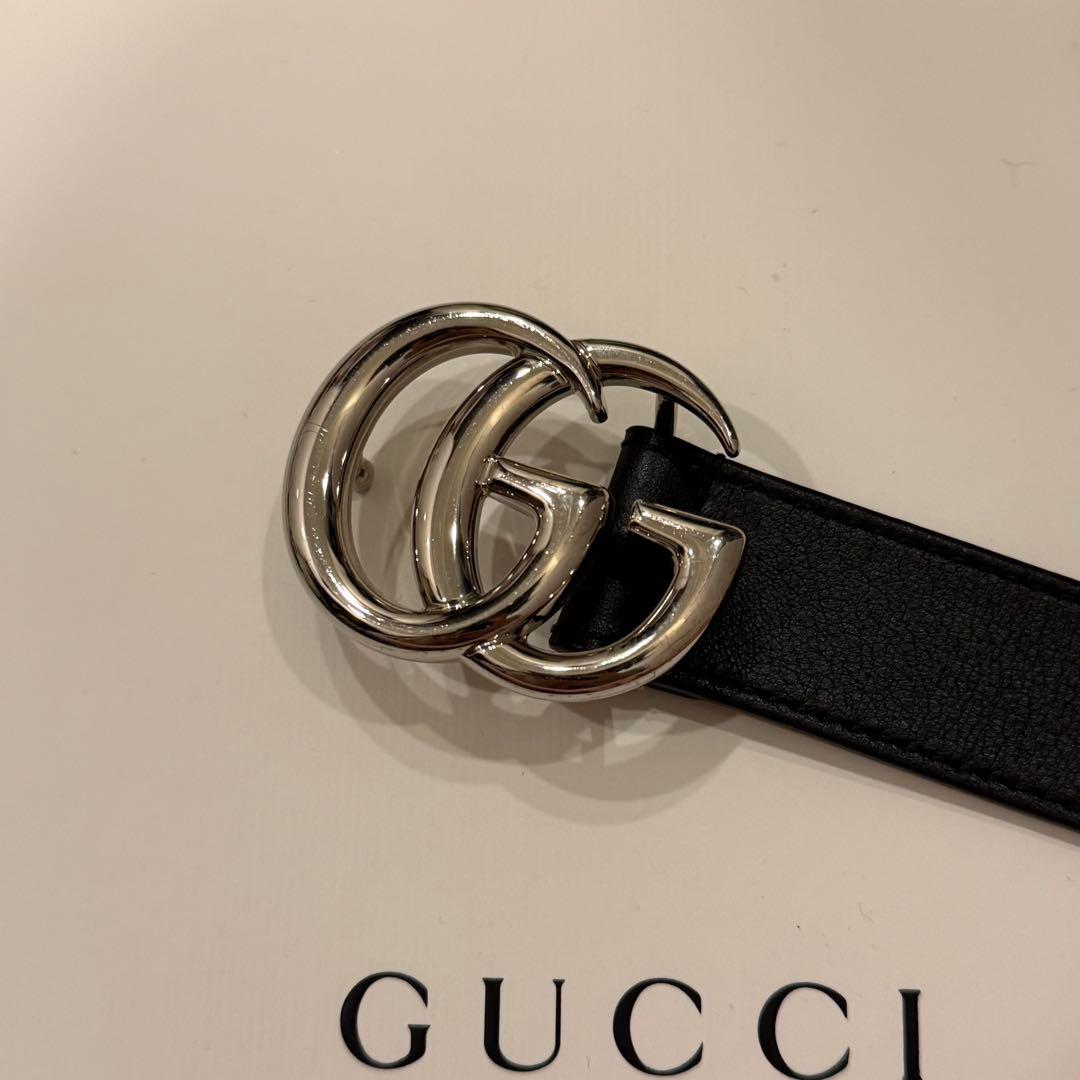 GUCCI ブラックレザー ベルト GGロゴ　65cm