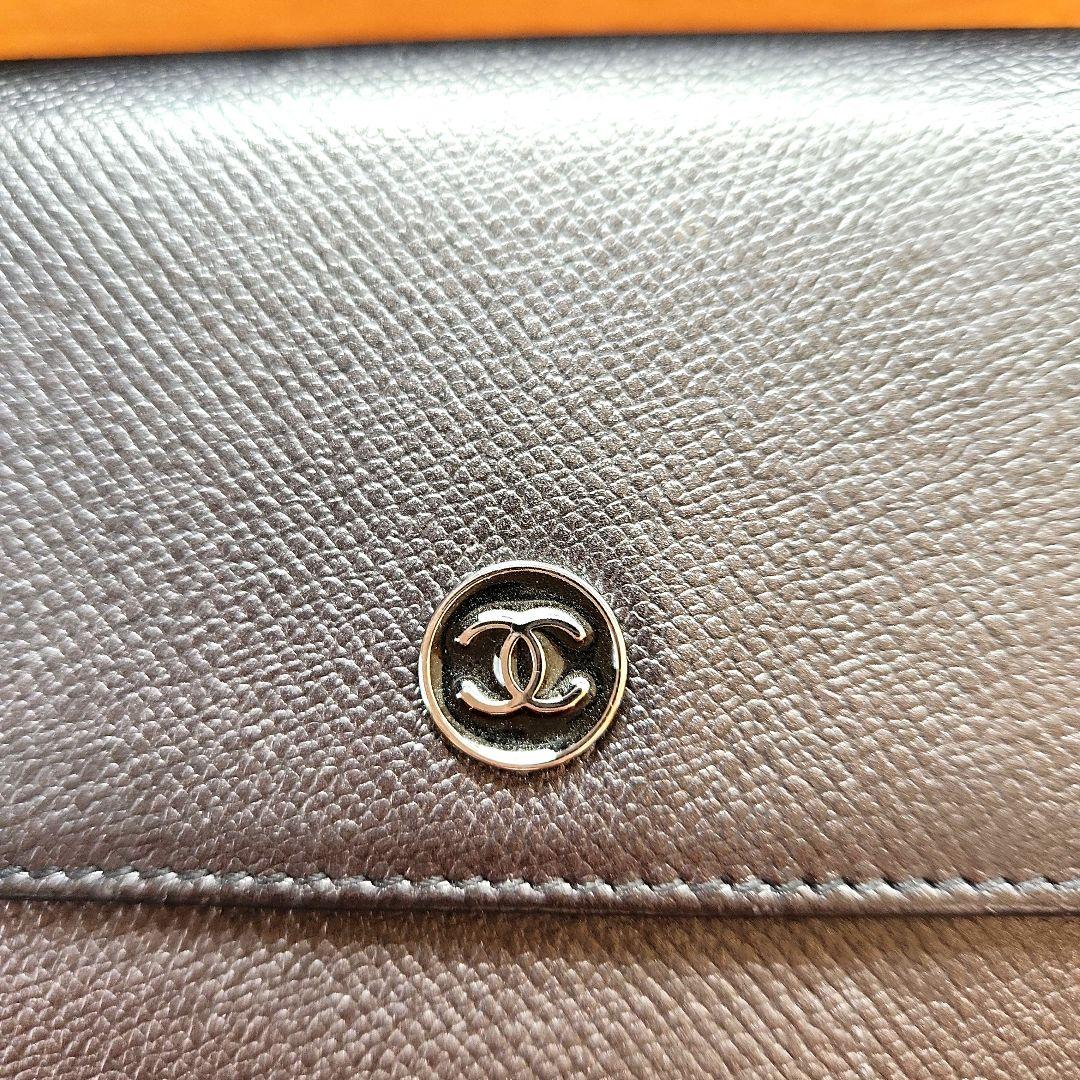 CHANELココボタン 三つ折り財布 ブラックレディース