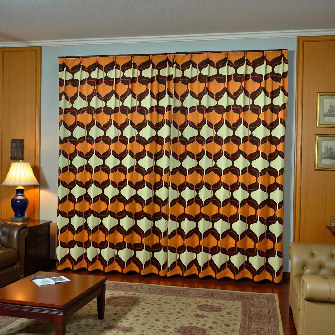 ミッドセンチュリー レトロ 昭和 ドレープカーテン×4組でお得な割引価格