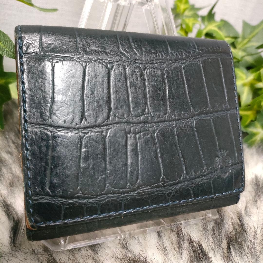 フェリージ 三つ折り財布 クロコ ダークネイビー Felisi 財布 濃紺レザー