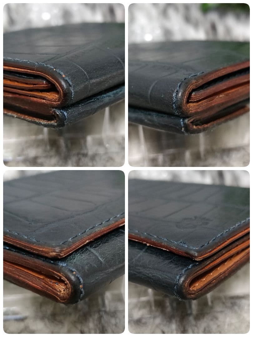 フェリージ 三つ折り財布 クロコ ダークネイビー Felisi 財布 濃紺レザー