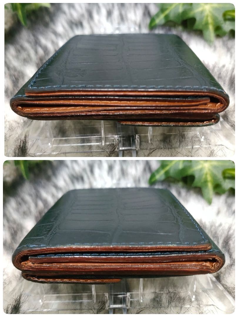 フェリージ 三つ折り財布 クロコ ダークネイビー Felisi 財布 濃紺レザー