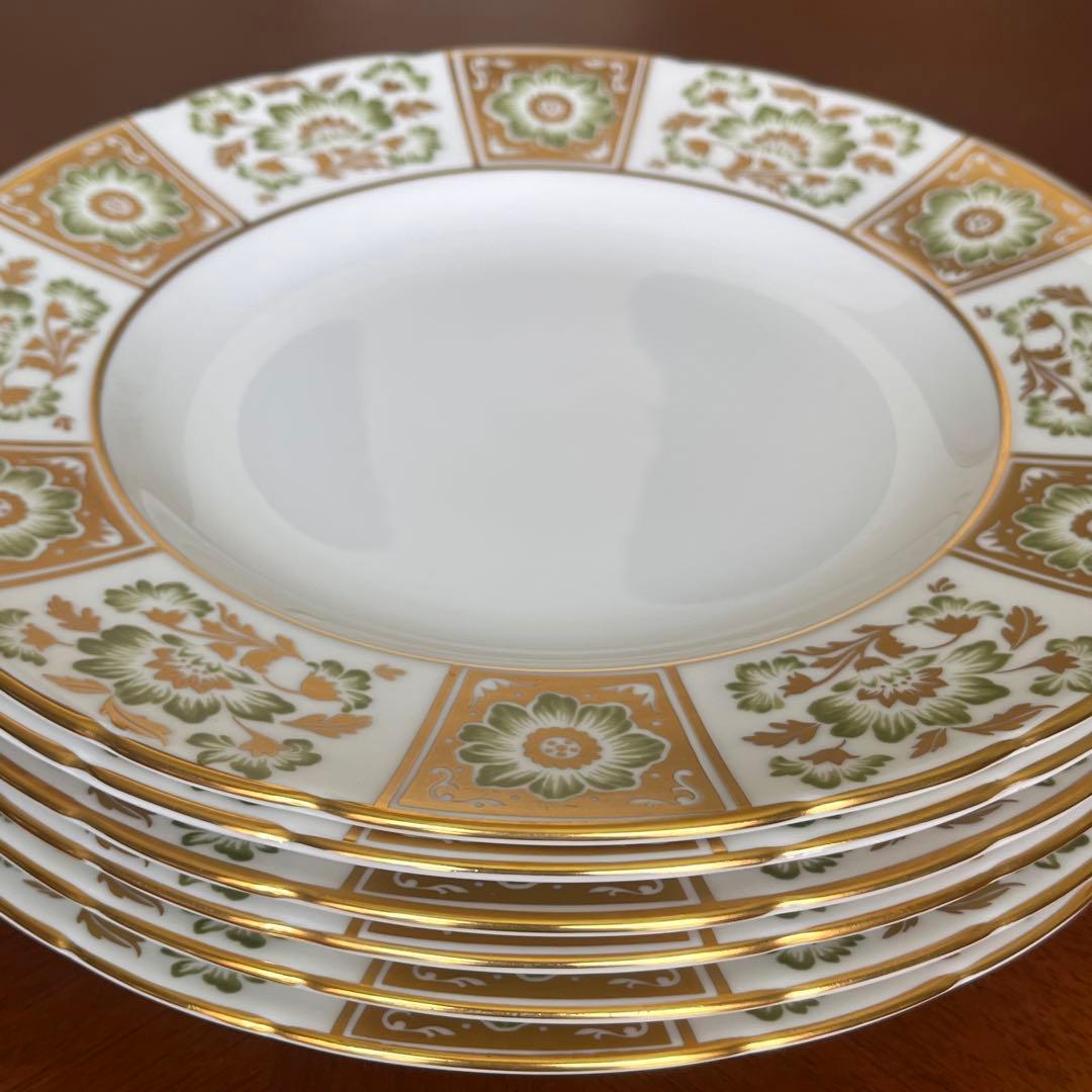【希少品】ロイヤルクラウンダービー★ダービーグリーンパネル★豪華なディナー皿6枚