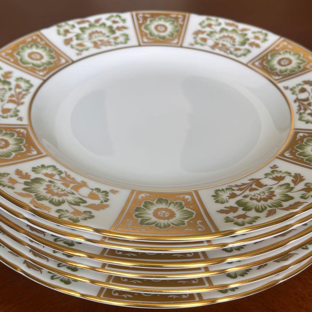 【希少品】ロイヤルクラウンダービー★ダービーグリーンパネル★豪華なディナー皿6枚