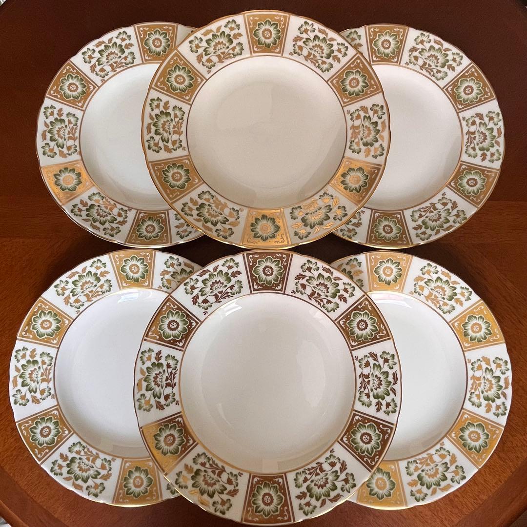 【希少品】ロイヤルクラウンダービー★ダービーグリーンパネル★豪華なディナー皿6枚