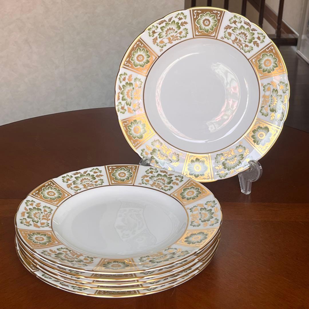 【希少品】ロイヤルクラウンダービー★ダービーグリーンパネル★豪華なディナー皿6枚