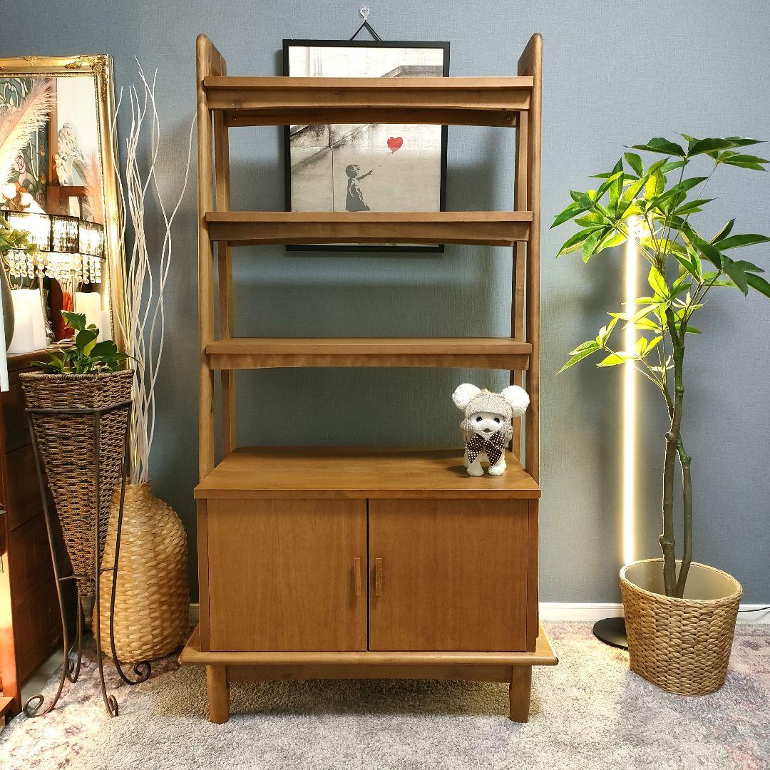 北欧風 木製ラック オープンシェルフ4段 扉付き収納
