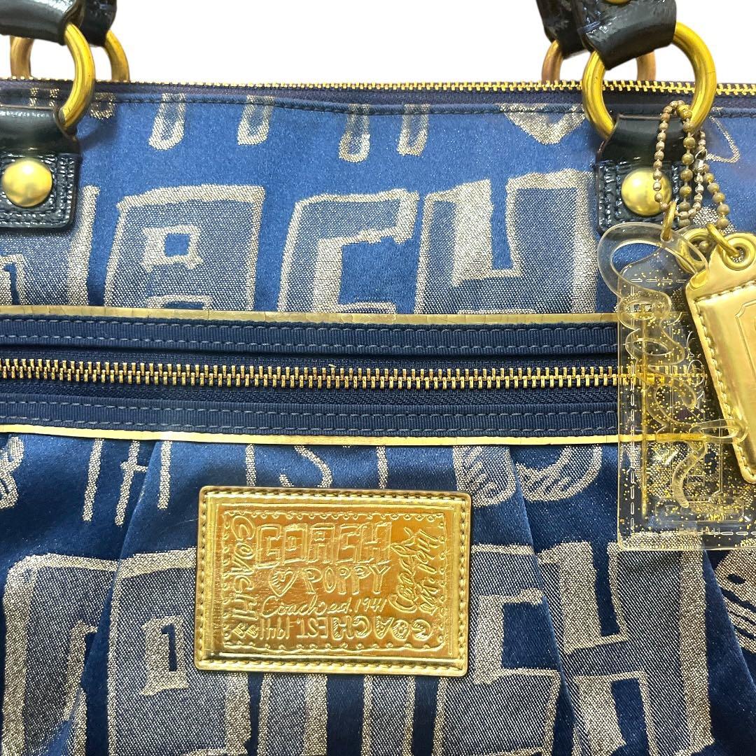 【極美品★人気】COACH POPPYトートバッグ ネイビー 肩掛け A4