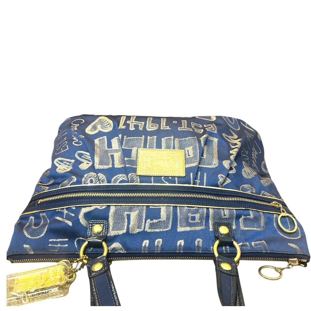 【極美品★人気】COACH POPPYトートバッグ ネイビー 肩掛け A4