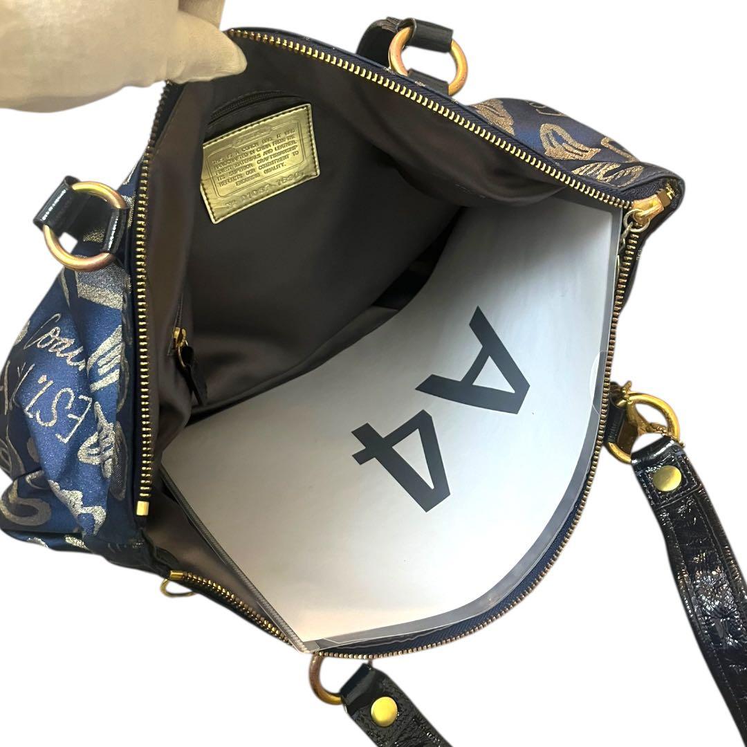 【極美品★人気】COACH POPPYトートバッグ ネイビー 肩掛け A4