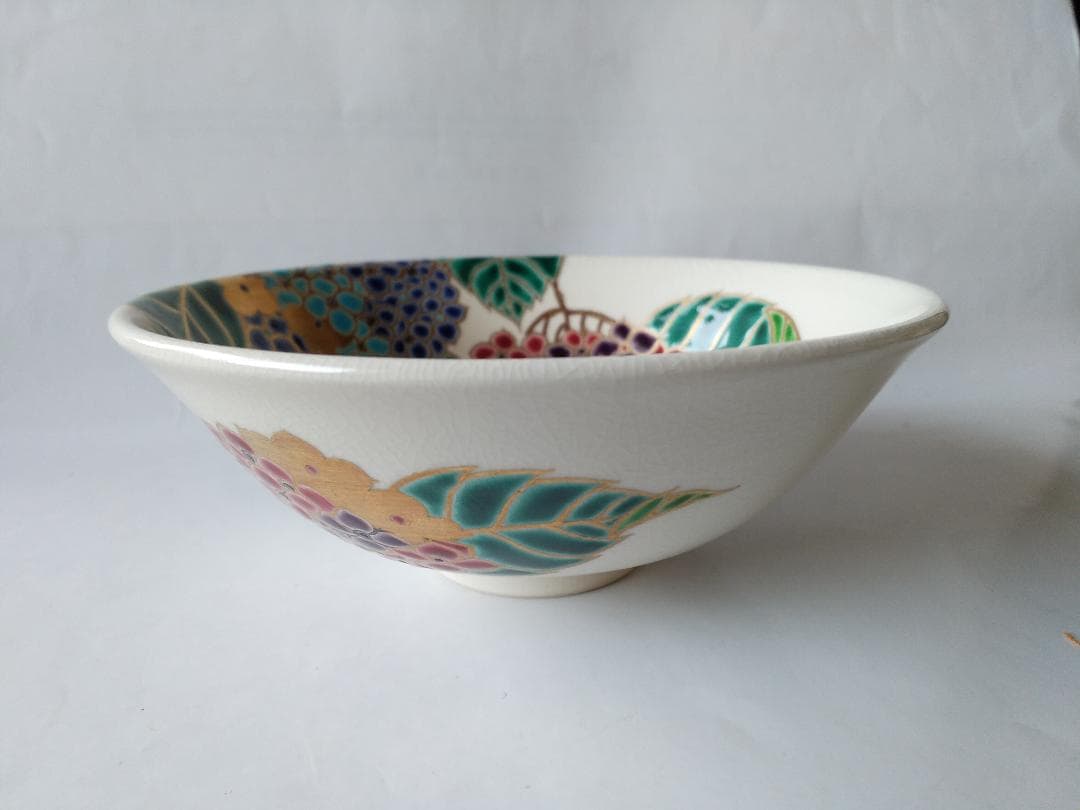 御室窯 仁清 紫陽花 平茶碗 共箱 共布 茶道具 茶器 抹茶碗 新品 未使用品