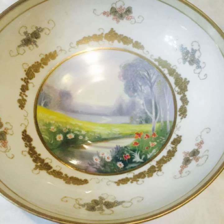 ［1921年〜］オールドノリタケ 取っ手付ボール＆三本の猫足台