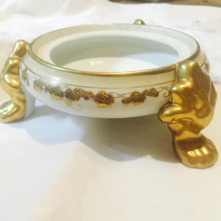 ［1921年〜］オールドノリタケ 取っ手付ボール＆三本の猫足台