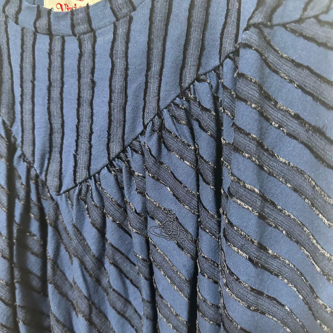 Vivienne Westwood ブラウス　ストライプ　フリンジ　ネイビー　紺