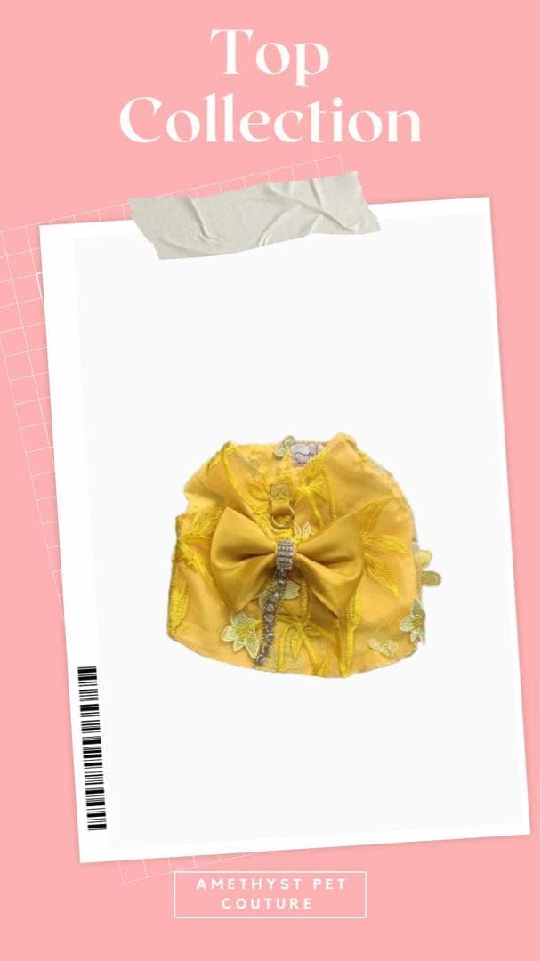 Amethyst Pet Coutureイエローフリルドレス＆ストラップセット