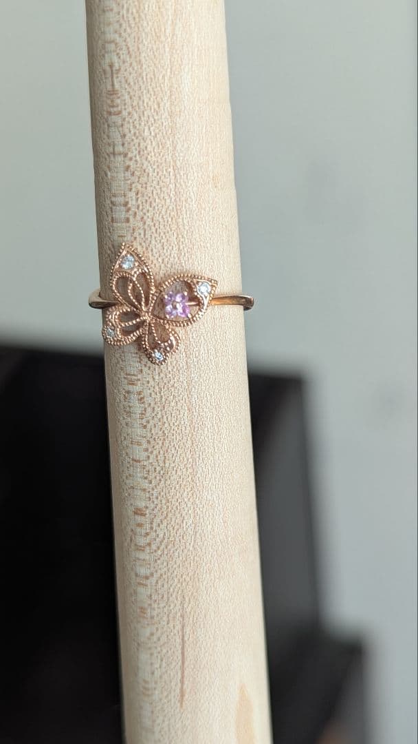 K10 ピンクゴールド　蝶　ダイヤモンド　天然石　5号