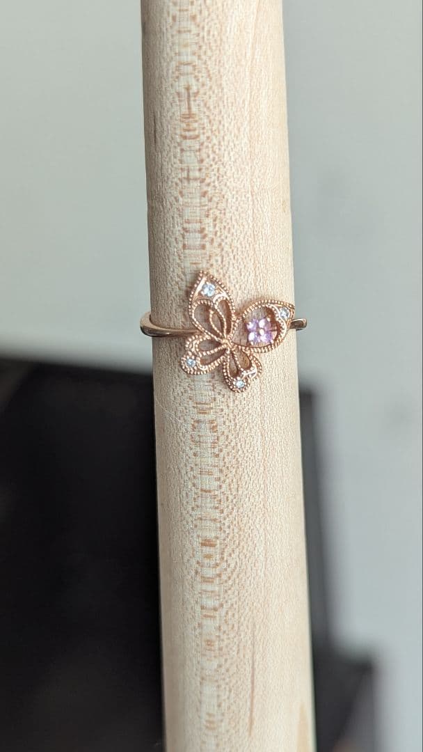 K10 ピンクゴールド　蝶　ダイヤモンド　天然石　5号