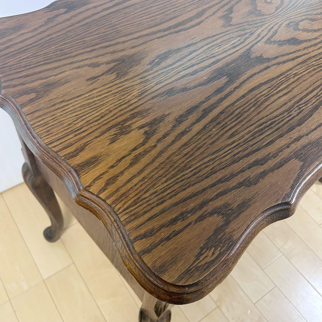 アンティーク　三越家具ブルージュ　ルーマニア製　オーク材デスク　英国　猫脚　虎柄