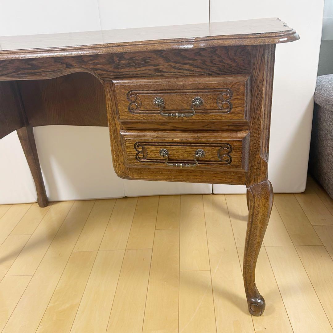 アンティーク　三越家具ブルージュ　ルーマニア製　オーク材デスク　英国　猫脚　虎柄